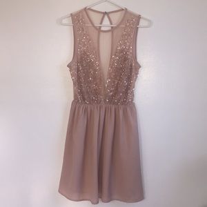 Soft pink sequin and lace dress